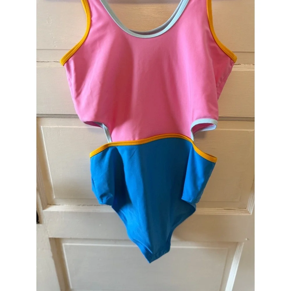 DSG Kids‎ Colorblock Cutout One Piece Swimsuit Pink Blue Yellow Size Large